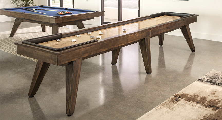 California House Austin shuffleboard in a furnished games room
