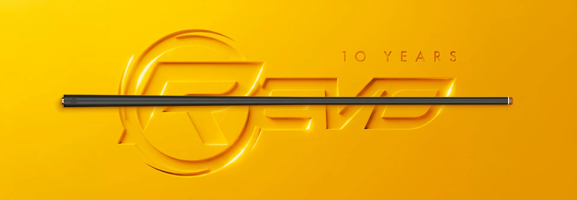 Predator REVO carbon shaft on a gold tenth-anniversary promotional banner