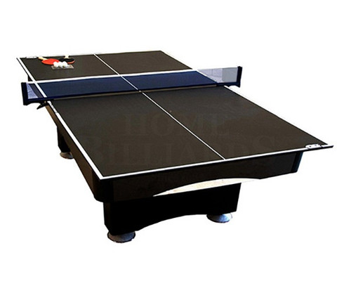 Table tennis table conversion top on a pool table.