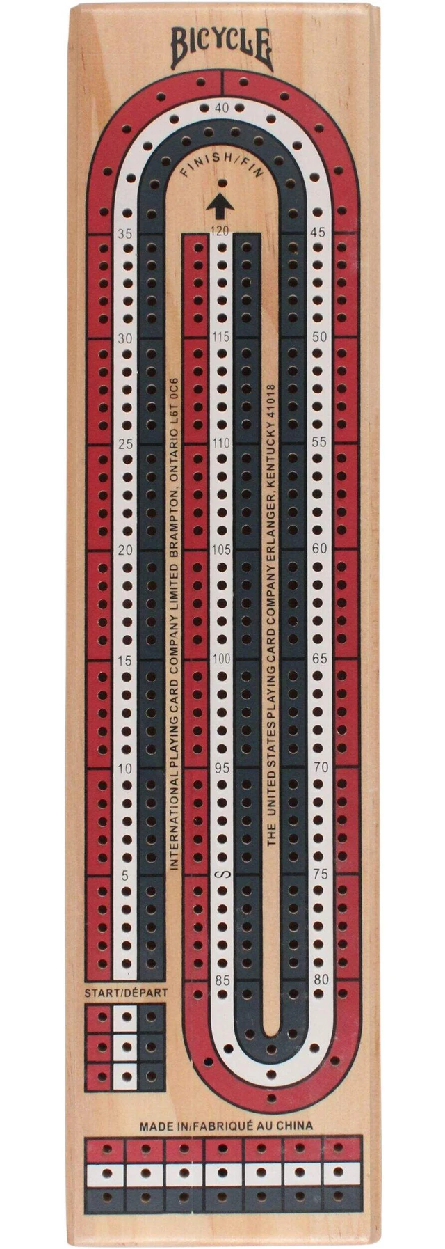 Bicycle 3-Track Color Coded Wooden Cribbage Board