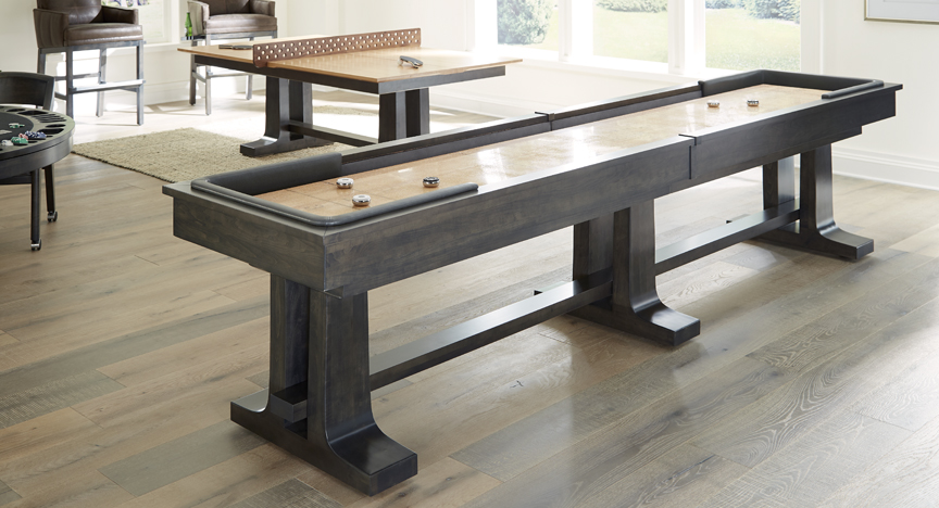 California House Atherton shuffleboard table in a furnished games room