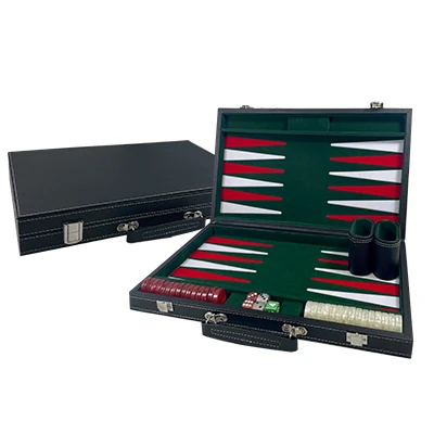 Harvard backgammon set in a black leatherette case.