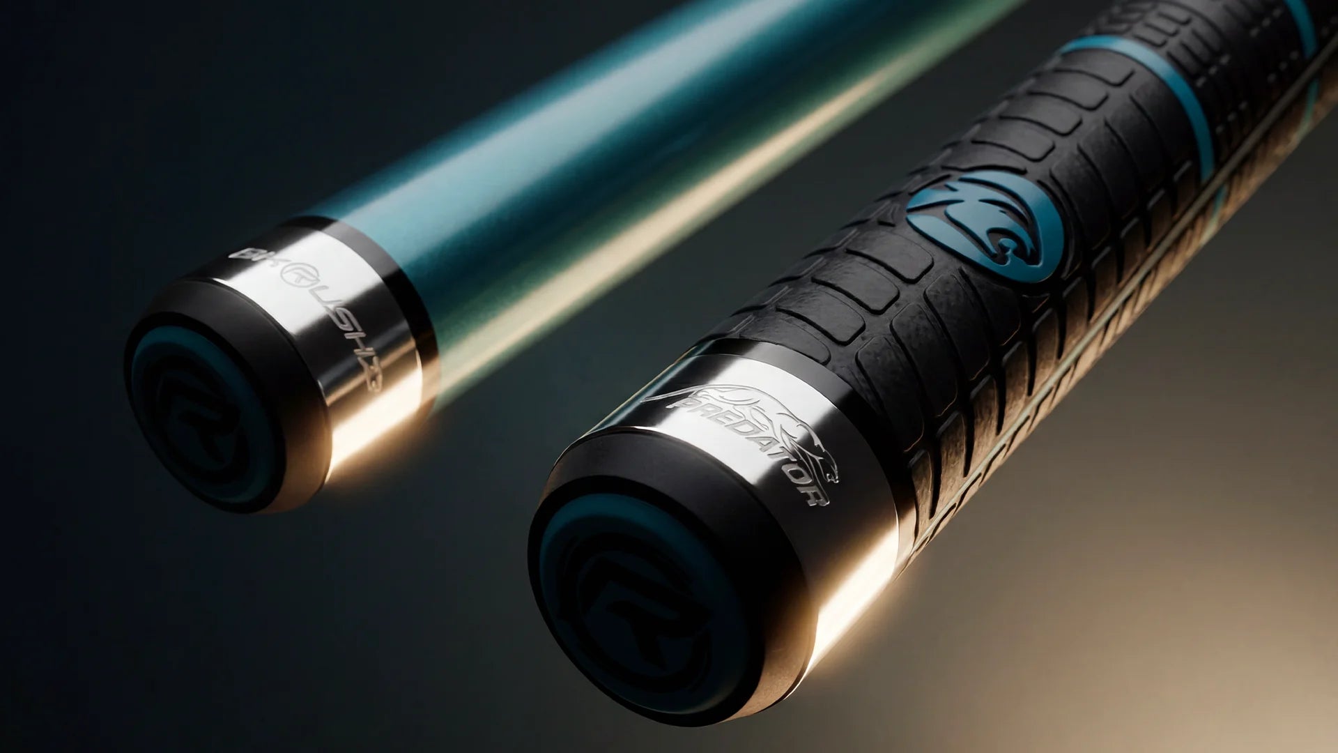 Predator BK Rush teal break cue detail.