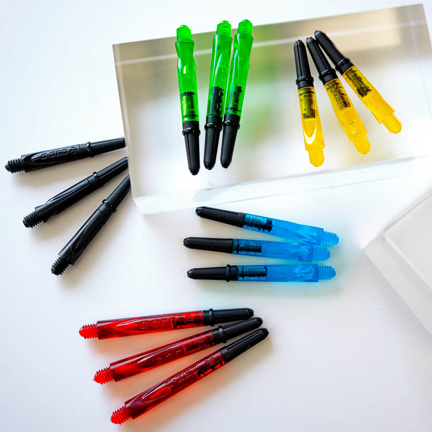 Carbon 360 shafts in green, blue, yellow, red and black