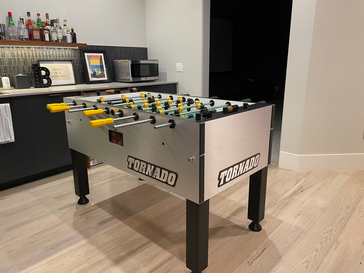 Silver Tornado T-3000 foosball table in a furnished home games room