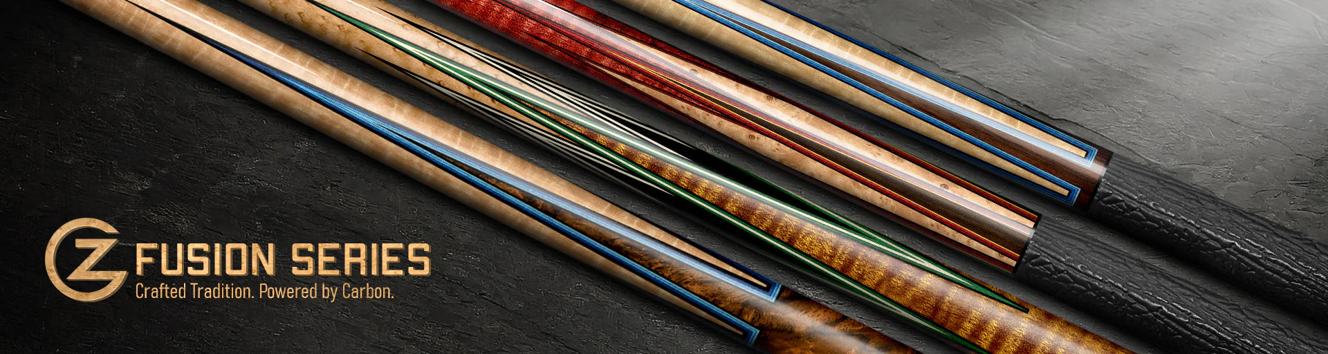 Pool cue detail on a dark surface