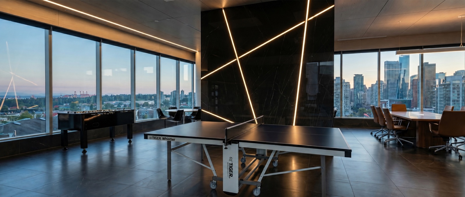 Ping pong table in a contemporary game room