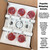 Product descriptive photo with five glossy brightly colored red hard candy lollipops in clear bags with twist ties each sitting in a custom cardboard shipping tray inside of a shipping box.