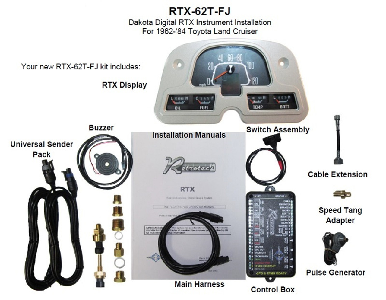 Dakota Digital 62-84 Toyota FJ Retrotech Series Gauge System RTX