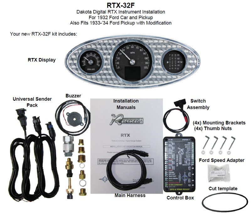 Dakota Digital 1932 Ford Car Retrotech Customizable Analog Gauge