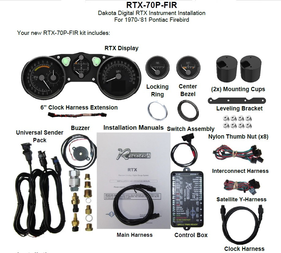 Dakota Digital 1970-81 Pontiac Firebird Retrotech Gauge System RTX