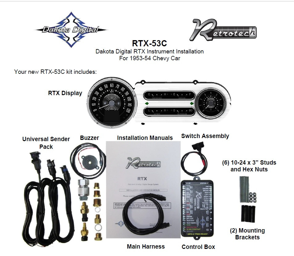 Dakota Digital 1953-54 Chevy Car Retrotech Analog Gauge System RTX