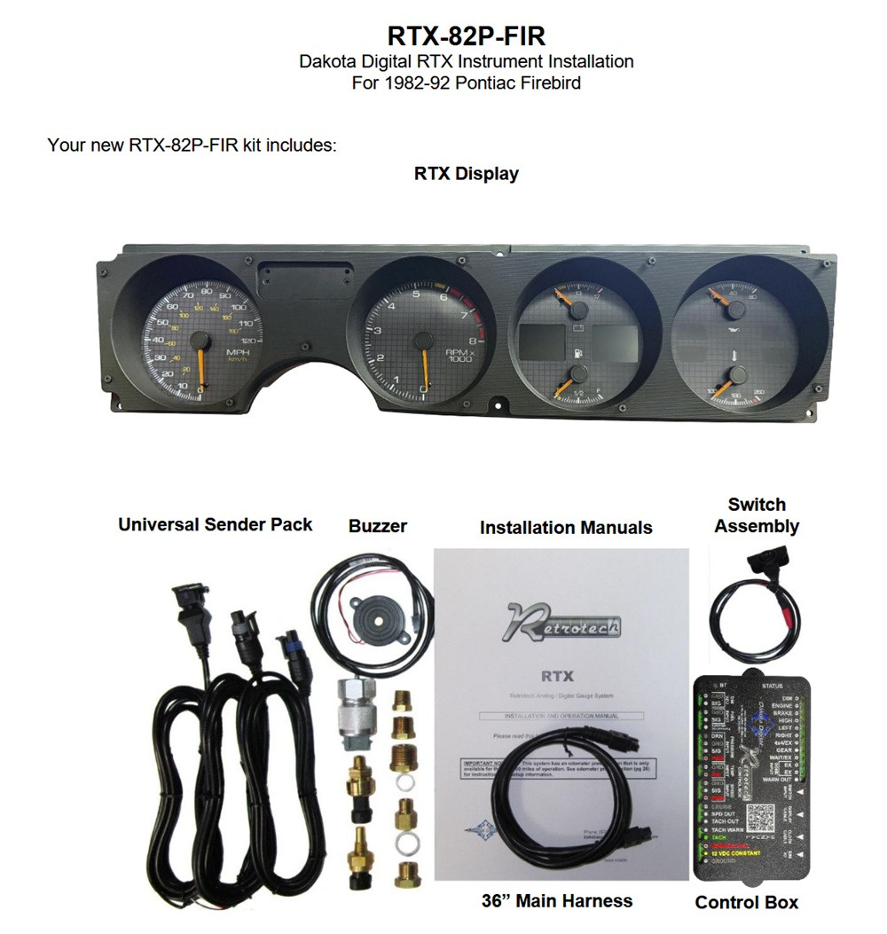 ファイアーバード Dakota Digital 1982-92 Pontiac Firebird Retrotech Gauge System RTX