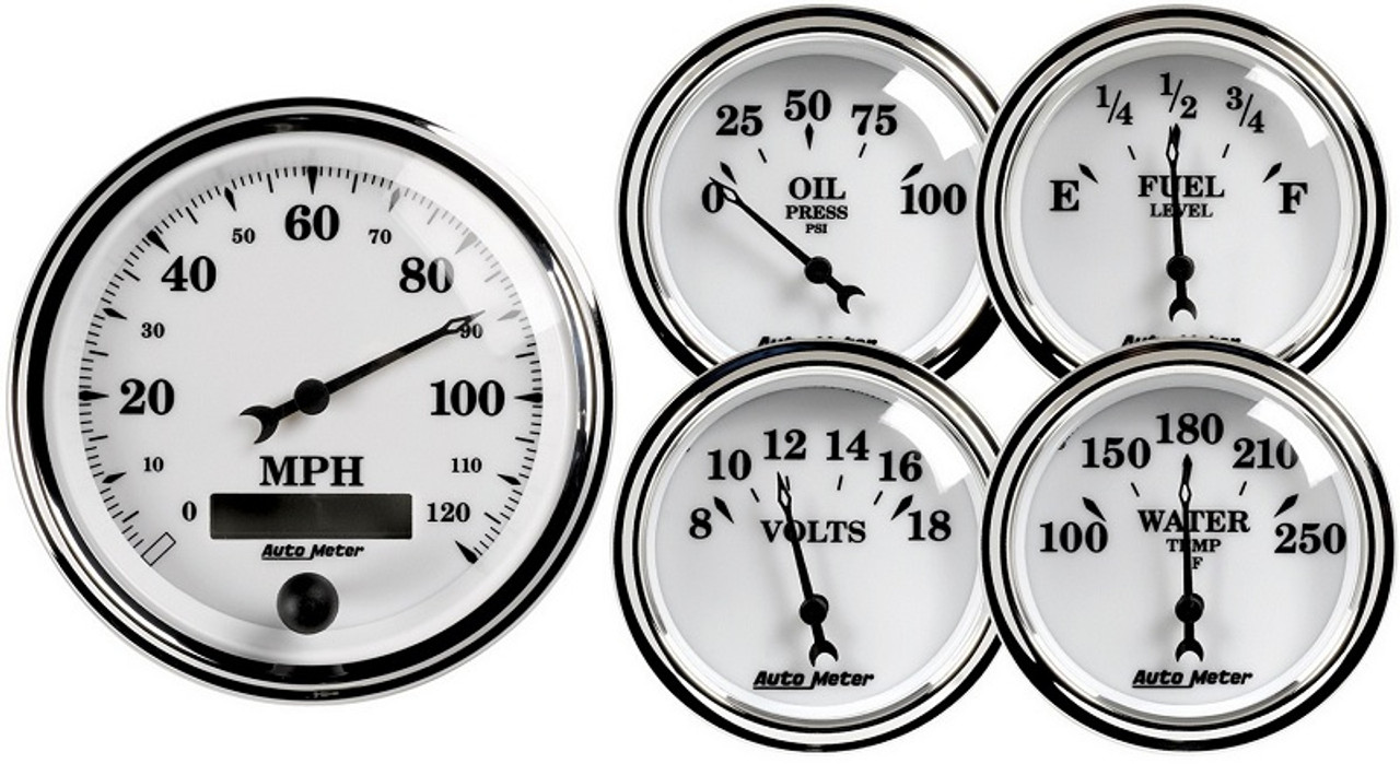 AutoMeter Old Tyme White II 5 Piece Gauge Kit , 3-3/8