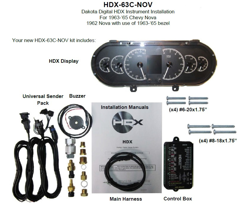 Dakota Digital 63 64 65 Chevy Nova Customizable Gauges Kit HDX-63C-NOV