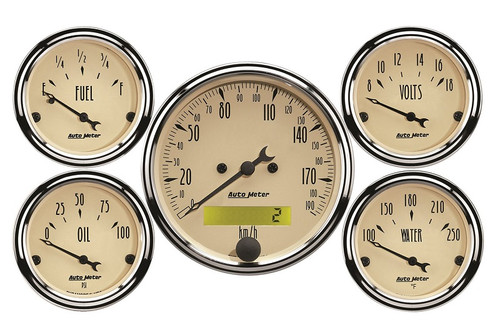 AutoMeter Antique Beige 5 Piece Gauge Kit 3-1/8" & 2-1/16" KM/H Electric Speedometer - 1809-M