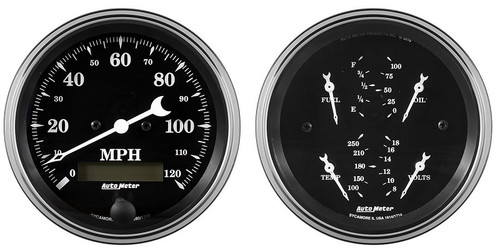 Auto Meter Old Tyme Black 2 pc Gauge Kit 3-3/8