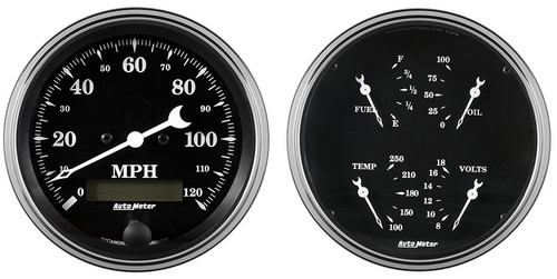 Auto Meter Old Tyme Black 2 pc Gauge Kit 3-3/8