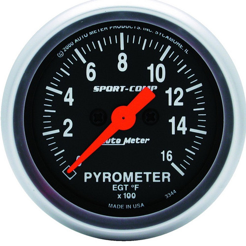 Auto Meter Sport-Comp 2-1/16" Pyrometer Gauge 0-1600 °F, Stepper Motor - 3344
