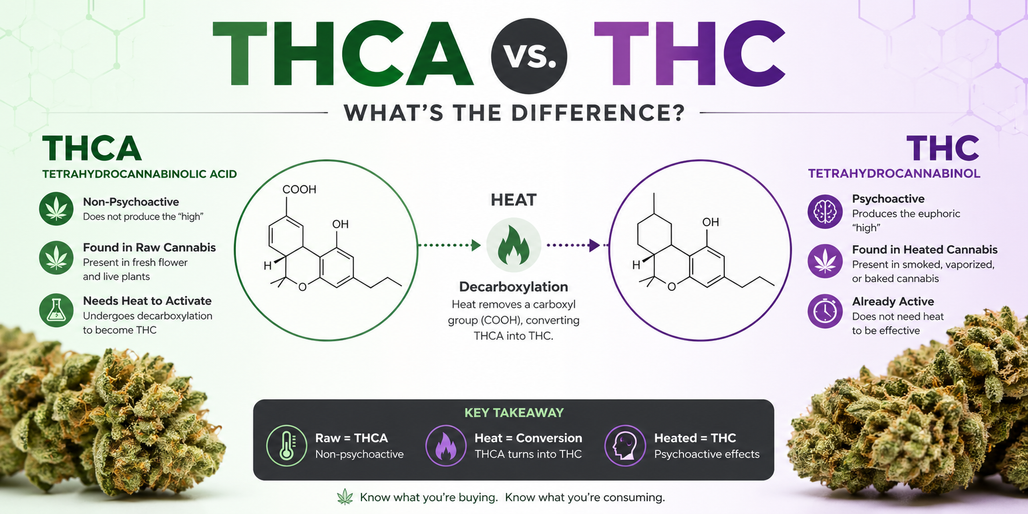 THCA vs THC: What’s the Real Difference? Effects, Heat, Drug Tests, and More