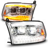ANZO 09-18 Dodge Ram 1500/2500/3500 Full LED Proj Headlights w/Switchback Light Bar - Chrome