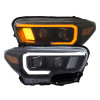 ANZO 2016-2023 Toyota Tacoma Projector Headlights w/ Plank Style Switchback Black w/ Amber w/ DRL