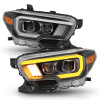 ANZO 2016-2023 Toyota Tacoma Projector Headlights w/ Plank Style Switchback Black w/ Amber w/ DRL