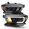 ANZO 2016-2023 Toyota Tacoma Projector Headlights w/ Plank Style Design Black/Amber w/ DRL