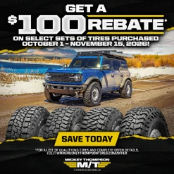 2026 Mickey Thompson Fall Tire Rebate – Get $100 Back on Baja Boss & Baja Legend Tires!