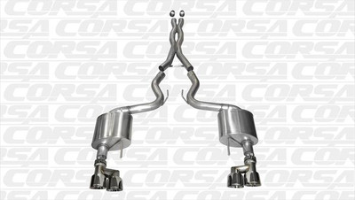Buy with confidence at Just Bolt-On Performance Parts for the best deals on CORSA Xtreme Quad Tips Cat-Back with Polished Tips for 2018-2023 Mustang GT 5.0L Coupe.