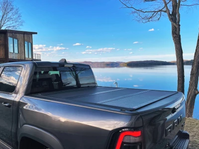 BAK Industries MX4 Hard Folding Tonneau Cover, Aluminum Panels for 2019-2026 Ram 1500 New Body Style (2021-2024 Ram TRX / 2025-2026 Ram RHO) W/O Ram Box 5' 7 inch Bed - Part #448227