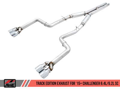 AWE Tuning 2015-2023 Challenger SRT 6.4L | Track Edition 3 inch Cat-Back Exhaust | Hellcat 6.2L SC | Chrome Silver 4 inch Quad Tips | 3015-42136
