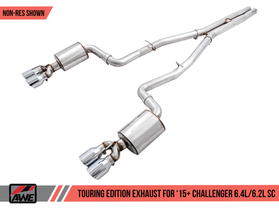 AWE Tuning 2015-2023 Challenger SRT 6.4L | Touring Edition 3 inch Cat-Back Exhaust | Hellcat 6.2L SC | Non-Resonated | Diamond Black 4 inch Quad Tips | 3020-43082