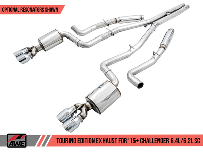 AWE Touring Edition 3" Cat-Back Exhaust for 2015-2023 Challenger SRT 6.4L / Hellcat 6.2L SC -  Resonated - Diamond Black 4" Quad Tips - 3015-43146