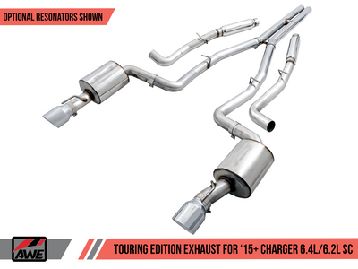 AWE Touring Edition 3" Cat-Back Exhaust for 2015-2020 Charger SRT 6.4L / Hellcat 6.2L SC - Non-Resonated - Chrome Silver 4.5" Dual Tips - 3020-32056