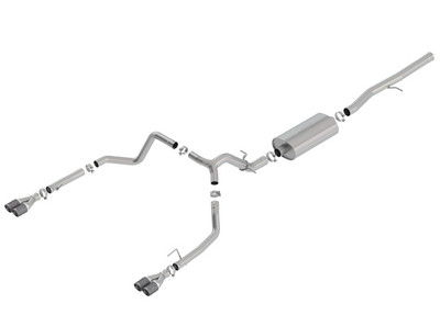 Borla 3.5" Touring Cat-Back (Quad Carbon Fiber Round Tips / Dual Rear Factory Exit) for 2019-2021 Chevrolet Silverado 1500 / GMC Sierra 1500 6.2L V8 EC/Std. Bed or CC/SB - 140772CF