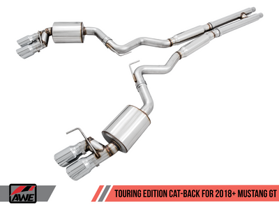 AWE Tuning Touring Edition 3" Cat-Back Exhaust (Quad Chrome Silver Tips) for 2018-2023 Ford Mustang GT 5.0L S550 - 3015-42102