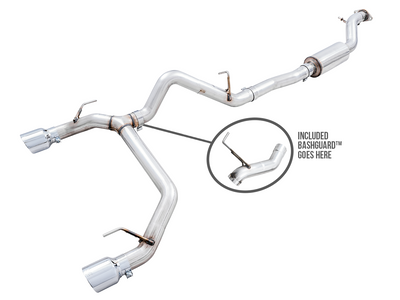AWE 0FG Cat-Back Exhaust with BashGuard (Dual Rear - Chrome Silver Tips) for 2021-2025 Ford Bronco 2.3L / 2.7L EcoBoost (2-DR / 4-DR) - 3015-32456