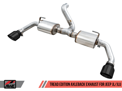 AWE Tread Edition Axleback Exhaust (Dual Rear - Diamond Black Tips) for 2018-2025 Jeep Wrangler 3.6L / 2.0T (JL / JLU) - 3015-33001
