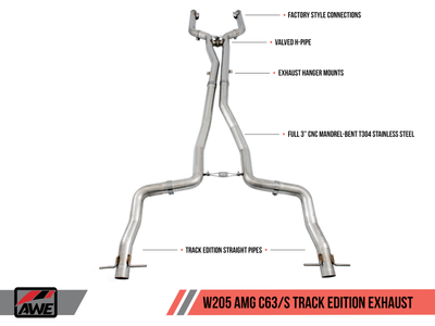 AWE Tuning Mercedes-Benz W205 2015-2021 AMG C63/S Sedan Track Edition Exhaust System (no tips) | 3020-31014