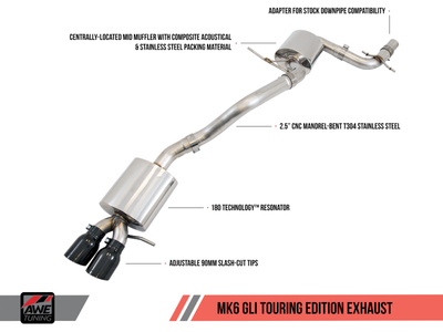 AWE Tuning Mk6 GLI 2.0T - Mk6 Jetta 1.8T Touring Edition Exhaust - Diamond Black Tips - 3015-23050