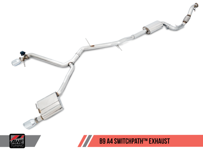 AWE Tuning Audi B9 A4 SwitchPath Exhaust Dual Outlet - Diamond Black Tips (Includes DP and Remote) - 3025-33014