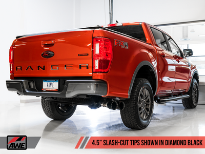 AWE Tuning 2019+ Ford Ranger 0FG Performance Exhaust System w/Diamond Black Tips & Rock Guard - 3015-23064