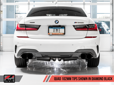 AWE Tuning 2019+ BMW M340i (G20) Resonated Touring Edition Exhaust - Quad Diamond Black Tips - 3015-43158