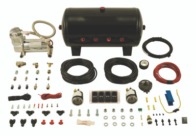 Air Lift 4-Way Manual Control System 100% Duty 1/4in Line 4 Gal. Tank.