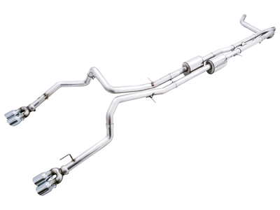 AWE Tuning 2022-2026 Chevy Silverado ZR2 / GMC Sierra 1500 AT4X 6.2L 0FG Catback Split Dual (Flat Bumper) - Chrome Silver Tips - 3015-42284