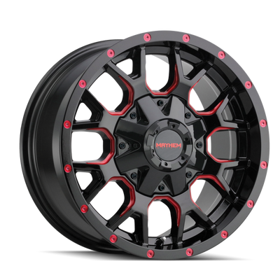 Mayhem 8015 Warrior 20x9 / 8x180 BP / 18mm Offset / 124.1mm Hub Black w/ Prism Red Wheel