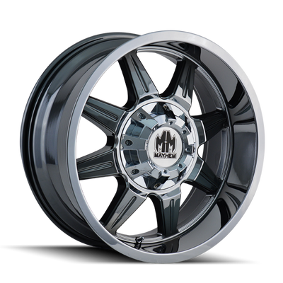 Mayhem 8100 Monstir Chrome Wheel 20x10 | 5x127 BC (5x5) | -12 Offset - fits Jeep Grand Cherokee SRT 2006-2021, Jeep Grand Cherokee Trackhawk 2018-2021, Dodge Durango SRT 2018-2026, Jeep Wrangler JL 2018-2026, Jeep Wrangler JK 2007-2018, and 10 more