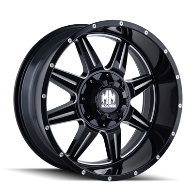 Mayhem 8100 Monstir 20x9 / 5x127 BP / 0mm Offset / 87mm Hub Black w/ Milled Spokes Wheel