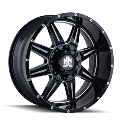 Mayhem 8100 Monstir 20x9 / 5x127 BP / 18mm Offset / 87mm Hub Black w/ Milled Spokes Wheel